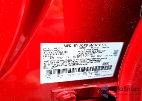 2021 Ford Mustang Mach-E Premium z USA, uszkodzony, nr VIN 3FMTK3R7XMMA44420